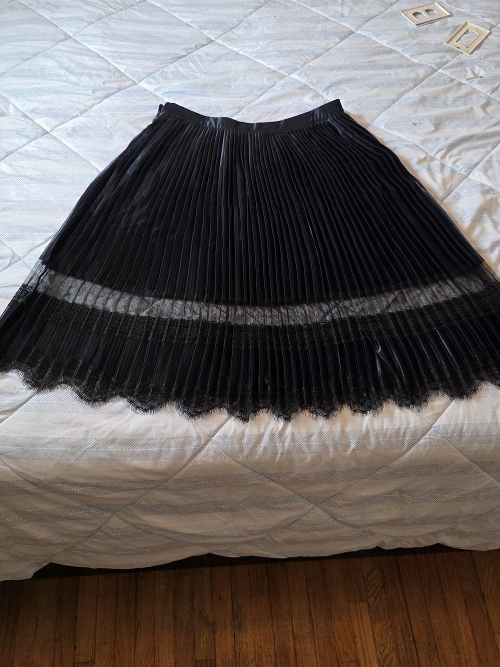 Ultra Pink Black Pleated Skirt with Lace Trim